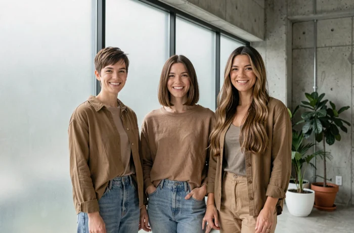 Trois femmes aux longueurs de cheveux différentes — courte, mi-longue et longue — illustrant les options de coupe selon le style et la morphologie