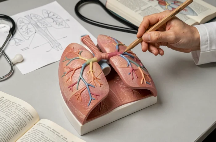 Modèle anatomique du thorax humain illustrant la position de la scissure azygos dans le poumon droit